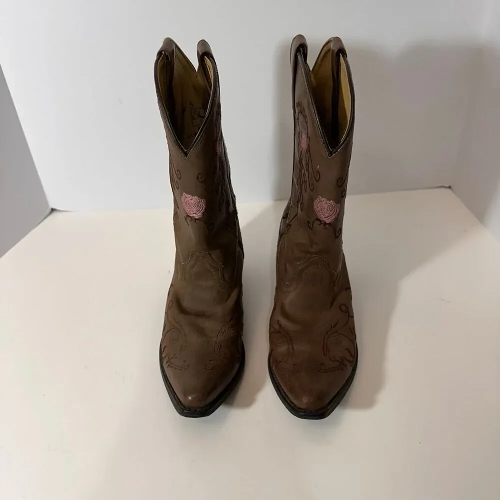 Shyanne Western Boots Embroidered Brown Floral Cowgirl | Girls Size 5